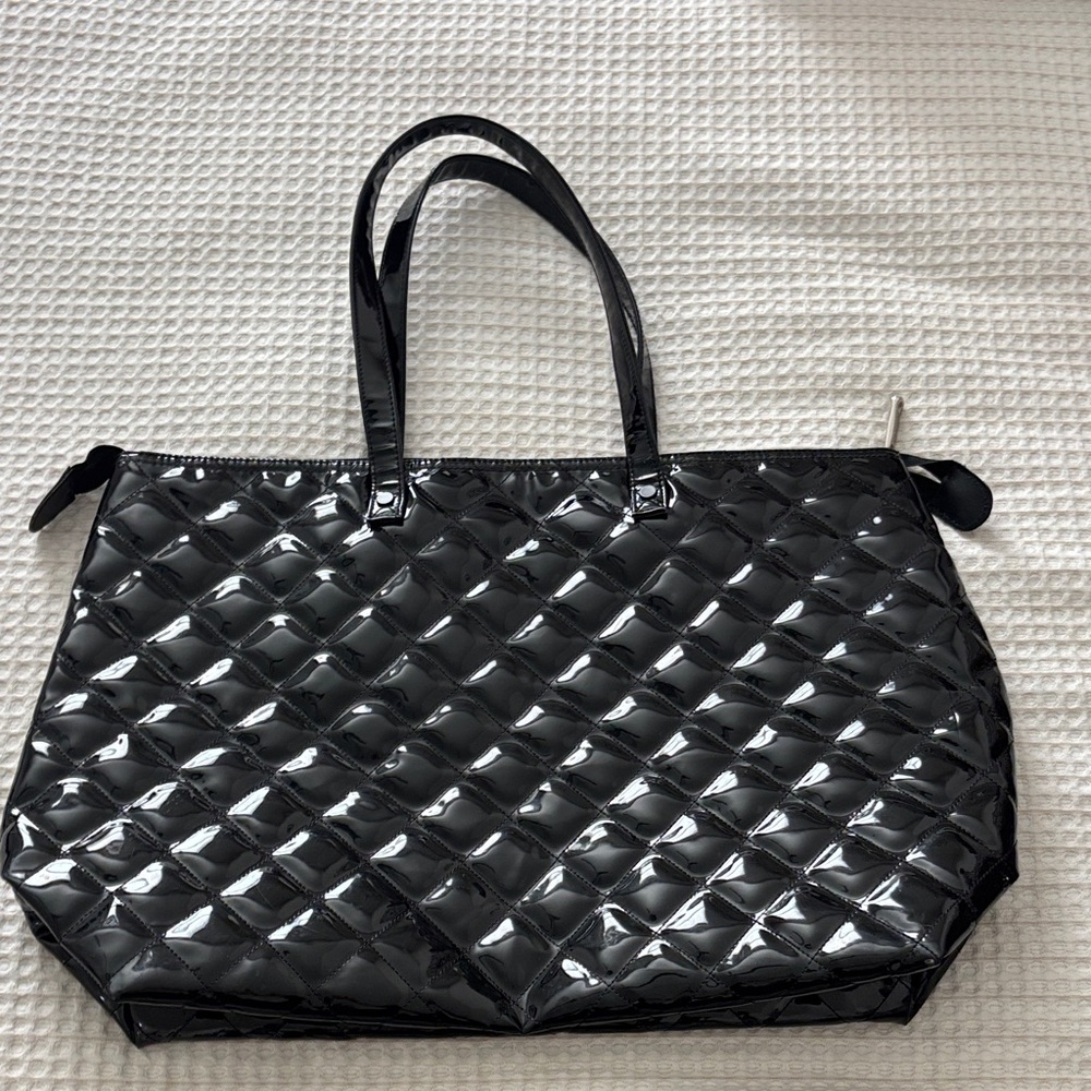 Black Quilted Patent Tote Bag - Women's Carryall